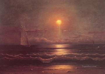 Una Pintura al %C3%B3leo - Navegando por el paisaje marino a la luz de la luna Martin Johnson Heade